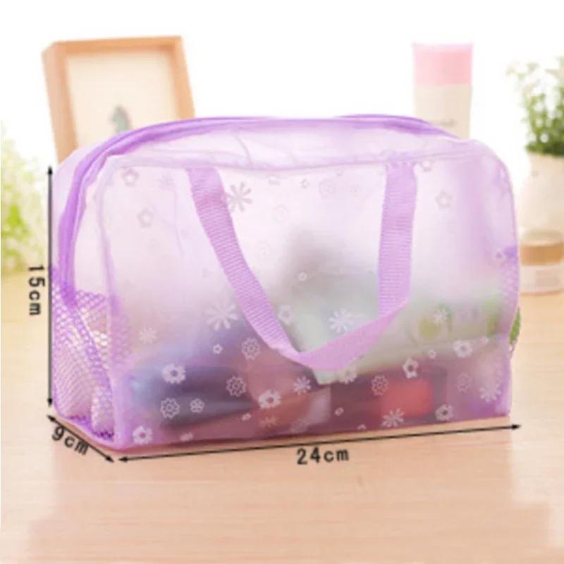 Bolsa de Armazenamento de Cosméticos Impermeável em PVC para Mulheres Floral Transparente Bolsa de Lavar Criativa para Saída de Casa Bolsa de Banho Comprimida