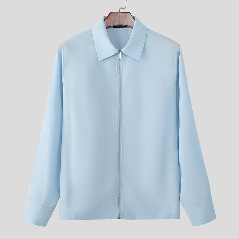 

INCERUN Men Lapel Neck Zip-up Casual Long Sleeve Shirts 5XL синій