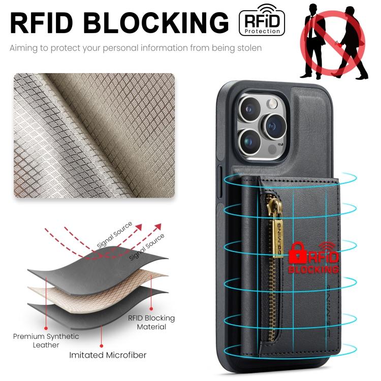 DG.MING M5 Series Zip RFID Multi Card Detachable Leather Phone Case
