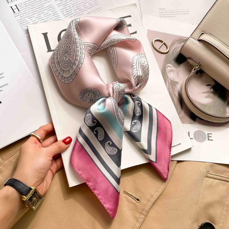 Elegant Silk-Like Square Scarf Women Korean Style Print Neck Lightweight 70x70cm Nylon Fashion Accessory