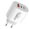 Travel Charger Adapter 40W Dual PD Type-C/USB Ports Multi-protection EU Plug Compact Reliable Charger Head