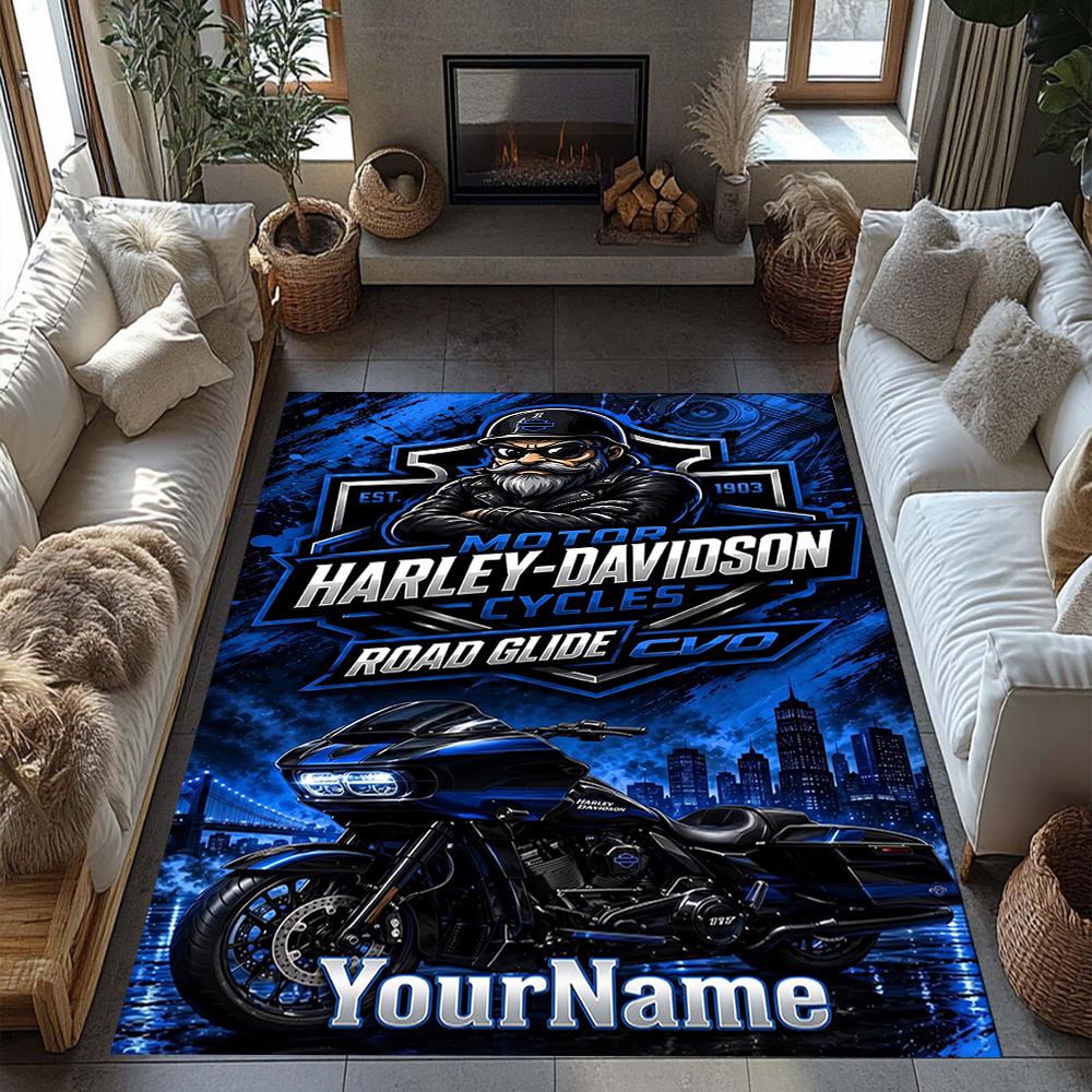 Harley-davidson Motorcycles Customize Your Name Floor Mat Design for Playrooms Foyer Dormitory Decorate room Antislip Carpet Anime Office Decor