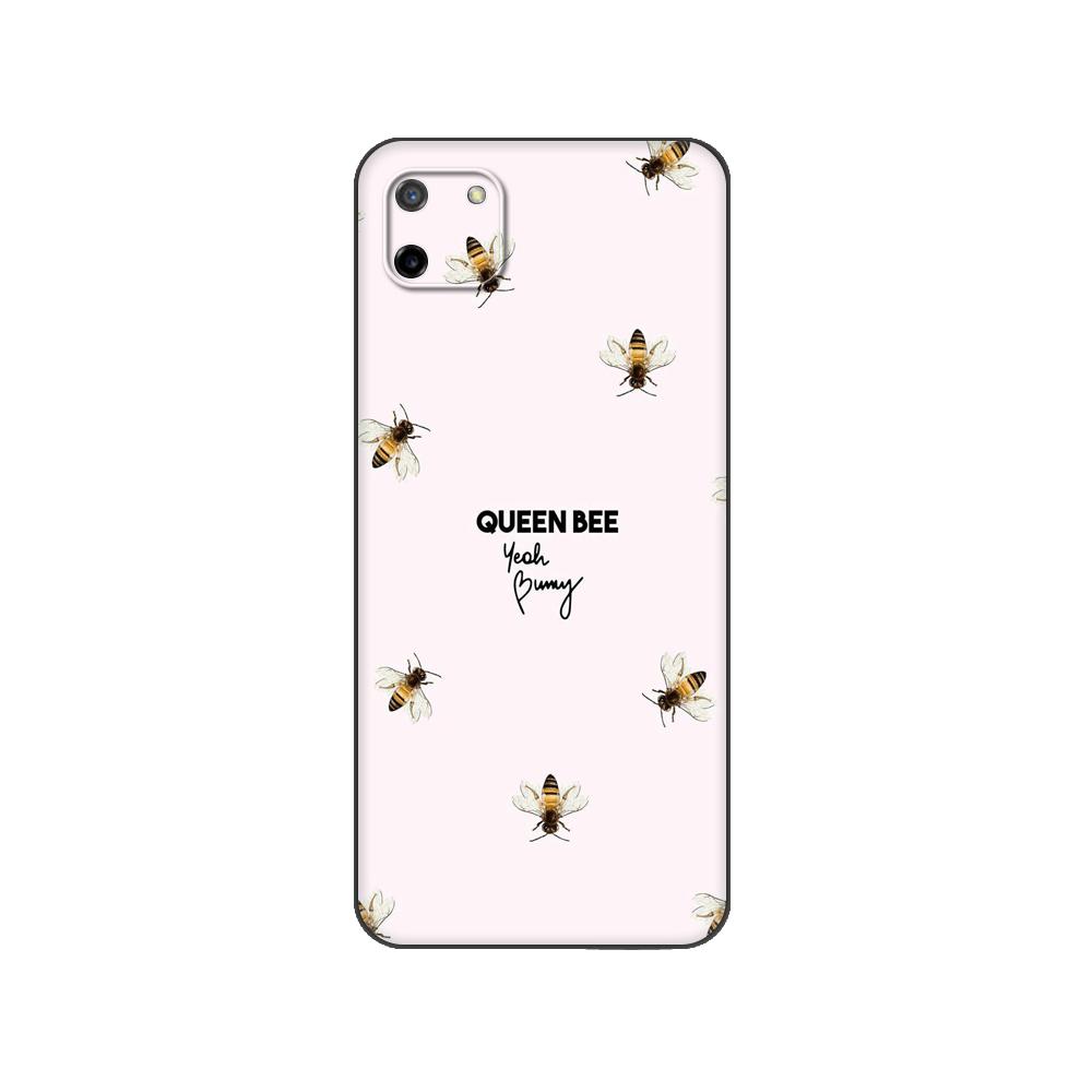 Black Tpu Case For OPPO Realme C11 Case For Realme C 11 RealmeC11 Back RMX2185 Case Cover Bee Art Print Cute Cartoon Floral