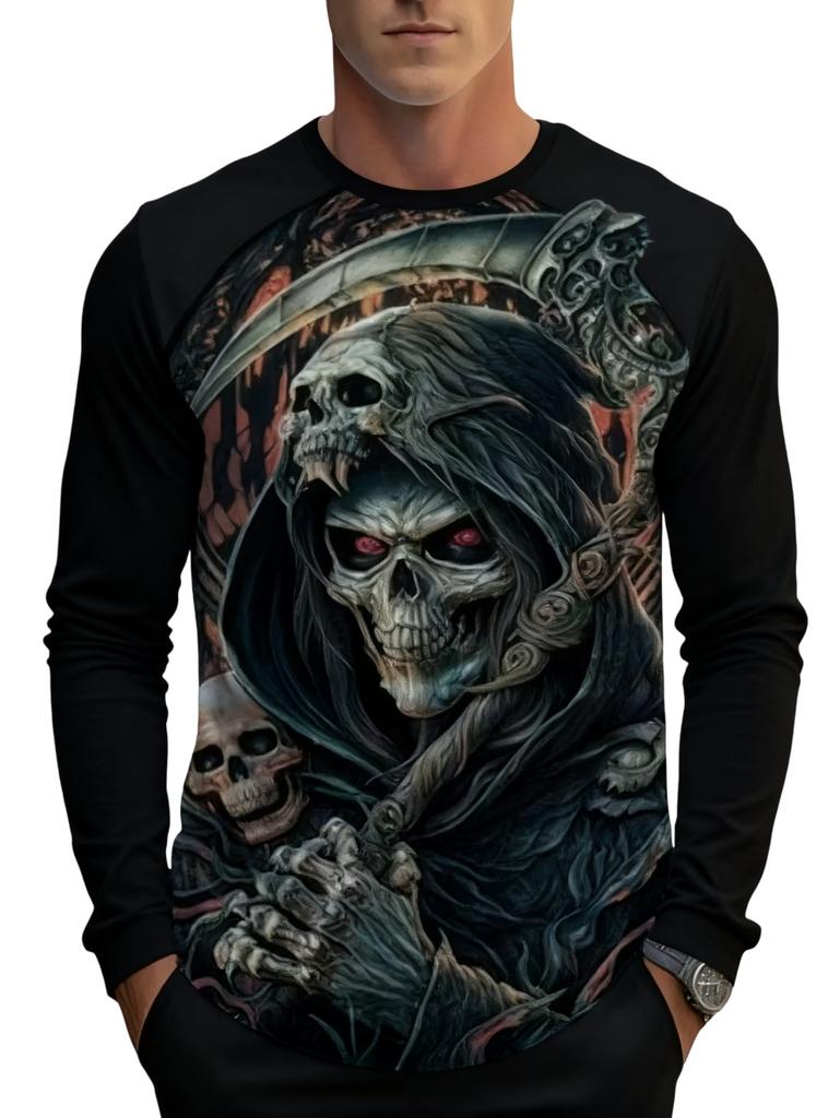 Men's Skull Graphic T-Shirts long Sleeve Skeleton 3D Print Street man t shirt autumn O-Neck Casual Y2k Top oversize Men clothing