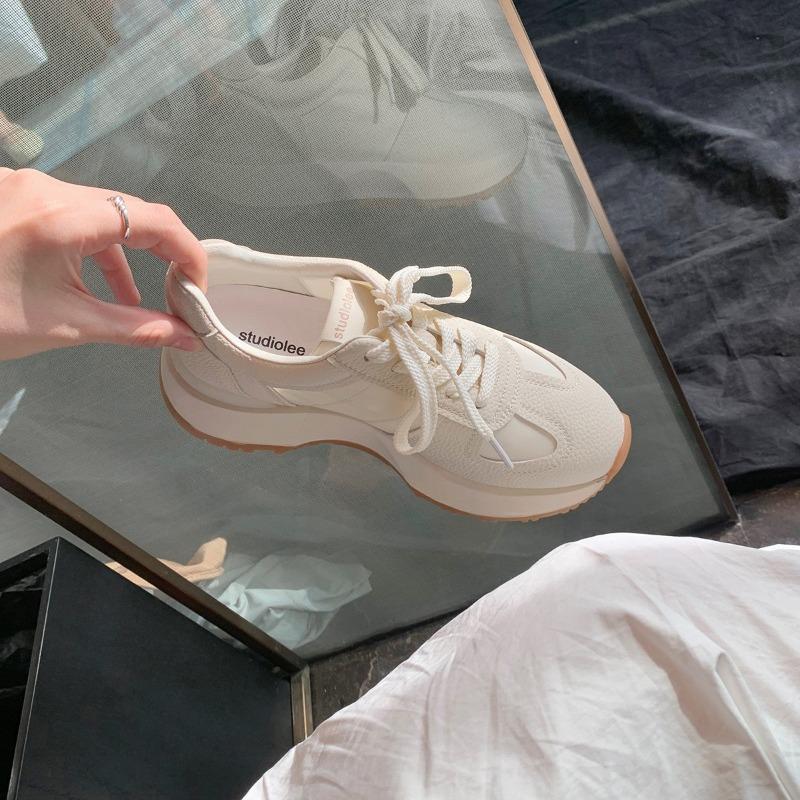 

Ретро дышащие с круглым носком, комбинированные, на толстой подошве, на шнуровке, женские, весна-осень 40