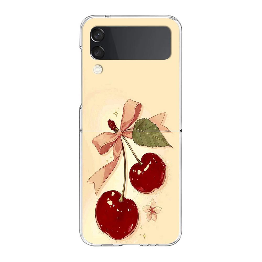 Transparent Phone Case For Samsung Galaxy Z Flip 3 4 5 6 7 Hard Folding PC Z Flip3 Flip4 Cover Red Cherry