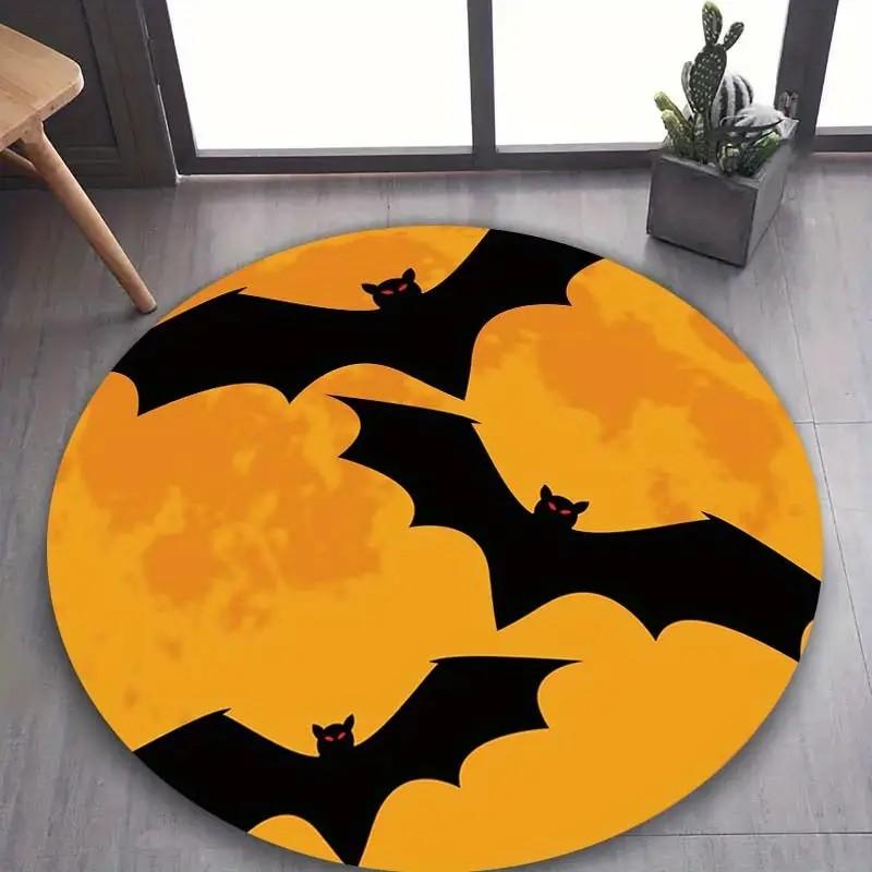 Halloween Bat Round Area Rug Non-Slip Washable Chair Mat for Living Room, Bedroom Decor Gothic Moon Bat Soft Carpet