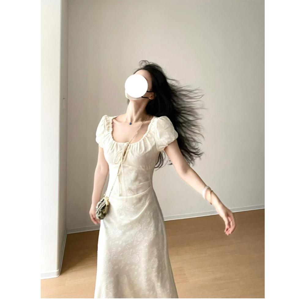 Small Waist and Thin Temperament Long Dress Gentle Wind White Dress Women's Clothing Girl Summer New