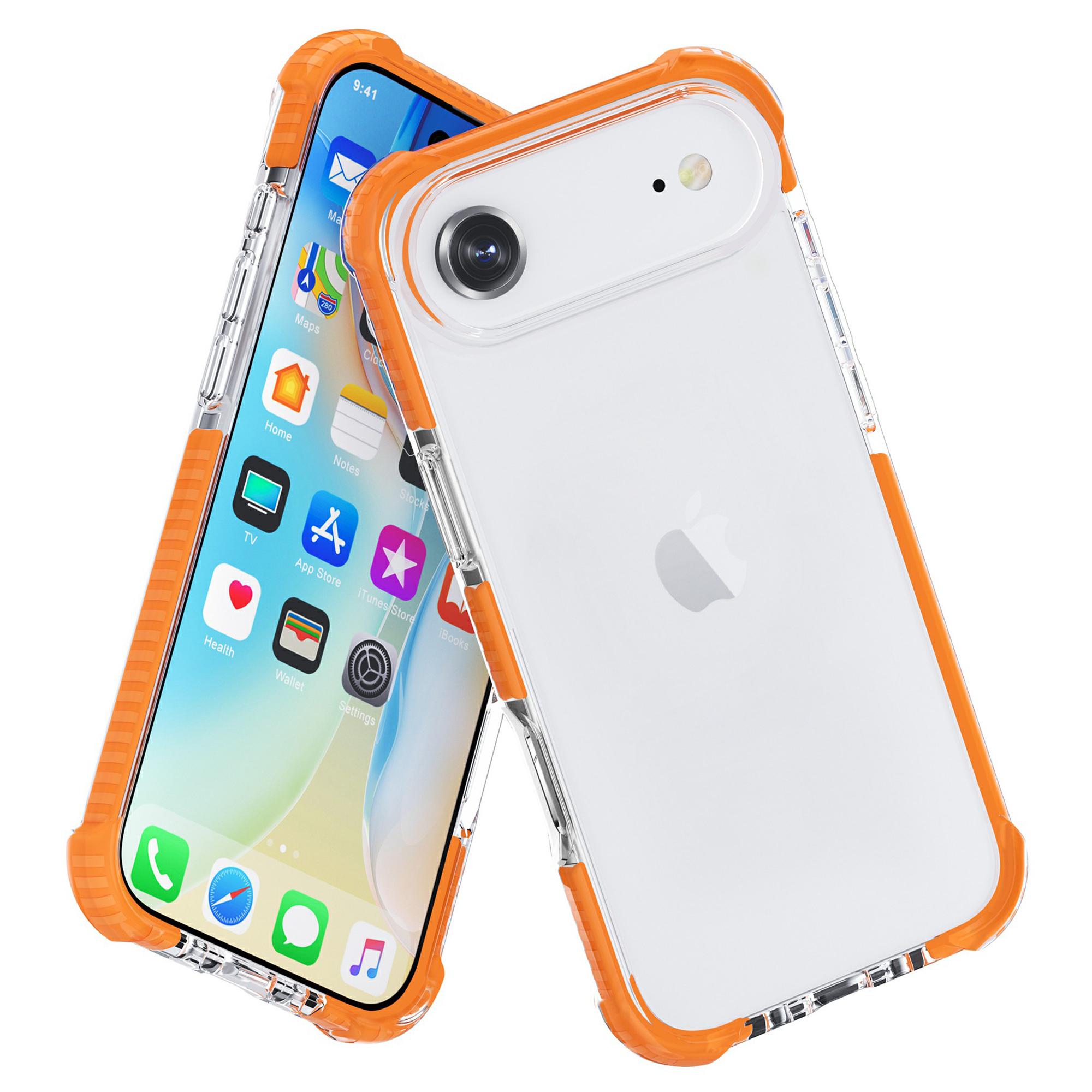

For iPhone 17 Air Case Four Corners Anti Drop Clear TPU+TPE+PC Phone Cover Transparent Orange