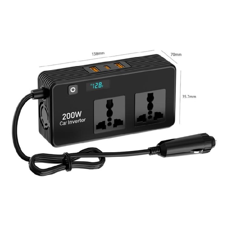USB C Enabled 200W Automotive Inverter With Voltage Display And Compact Plug Design For Road Trips Easy Installation