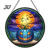 Decorative Hanging Ornaments for Windows Halloween Pumpkin Suncatcher, Stained Glass Style Round Window Ornament, Acrylic Decorations Full Moon