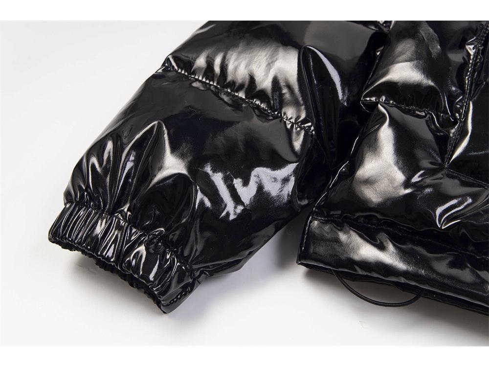 Trapstar Glänzende Schwarze PU-Lederjacke mit Abnehmbarer Kapuze - Verdickte Baumwoll-Paar-Oberbekleidung Auf Lager