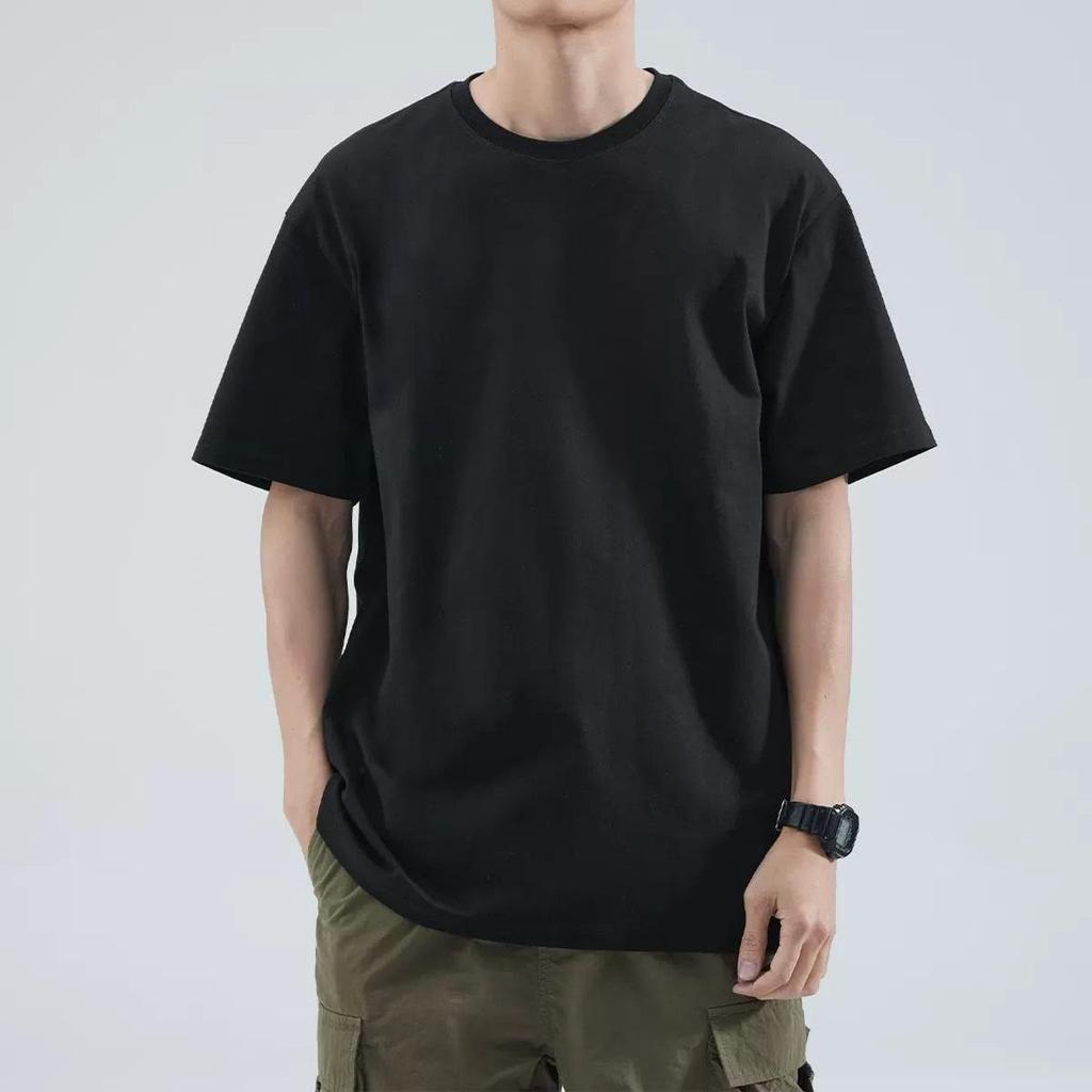 Men's Heavyweight Pure Cotton Short Sleeve Round Neck Casual White T-shirt