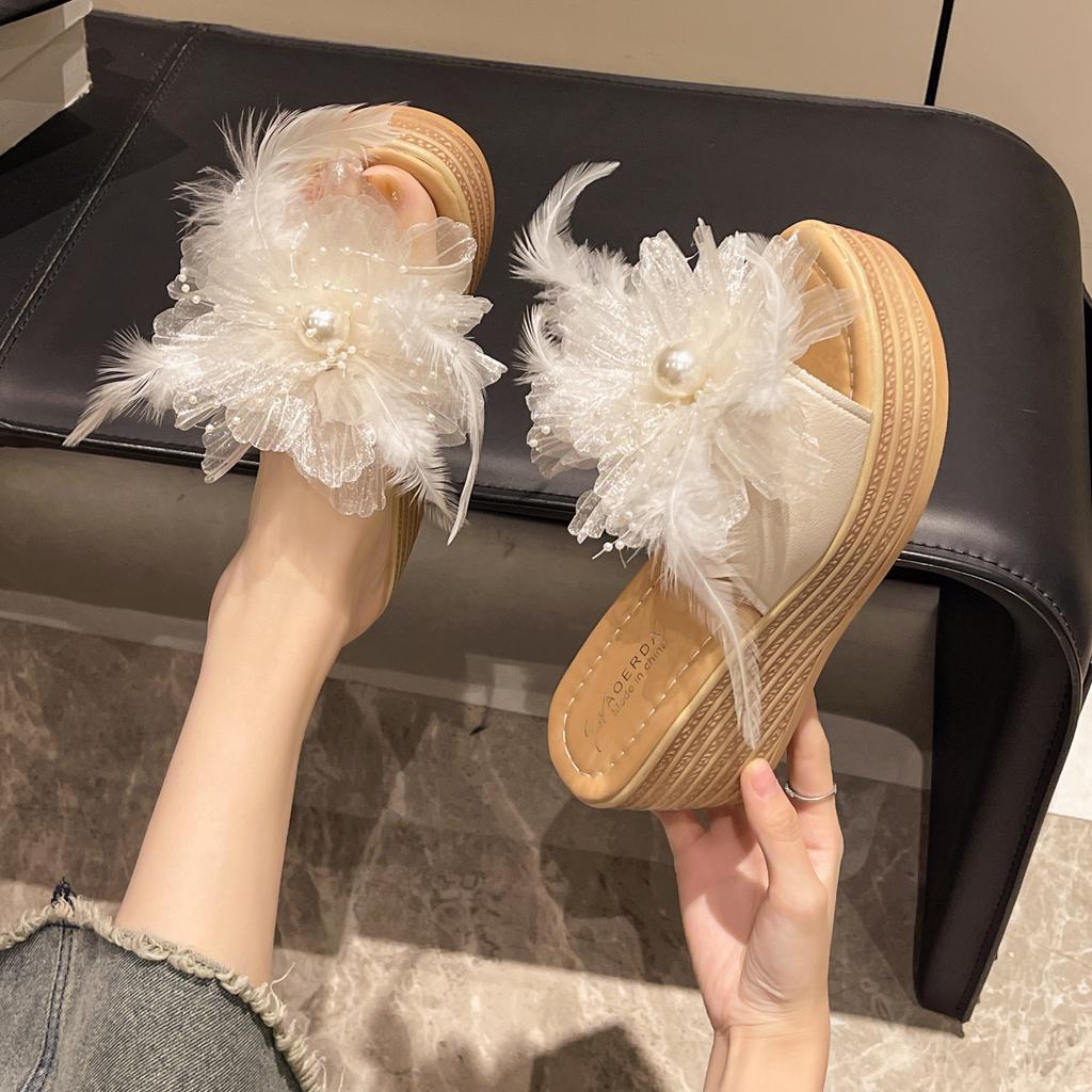 Fashion Women Wedge Slippers New Summer Beach Shoes Platform Appliques Female High Heel Sandals Outdoor Clog Slides