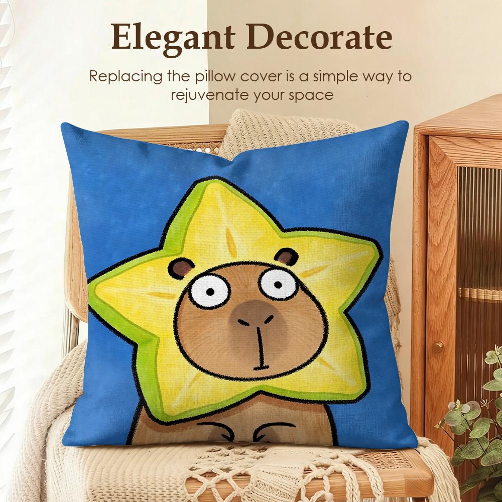 Cute Kicapara Cartoon Cushion Cover Natural Linen Organic Fabric DoubleSided Printing Sofa Home Decor Gift Pillow Case