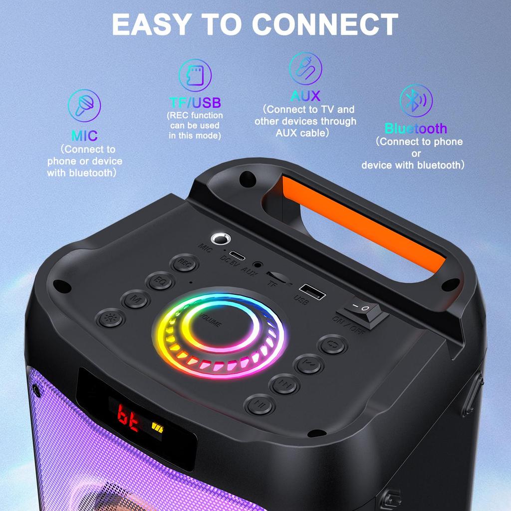 FanFun Karaoke Machine, Portable Bluetooth Speaker with 2 Microphones, RGB Party Light, Remote Control, T10-T