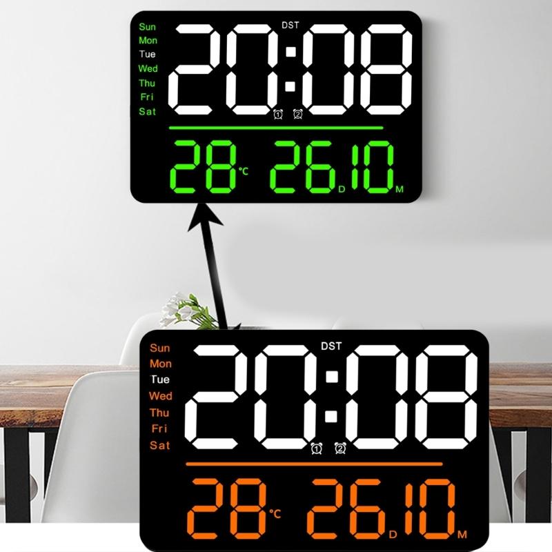 Digital Clocks Wall Clock Date/Week/Temperature Display 2 Alarm Clocks Contemporary Bedroom Alarm 11" Large Screen