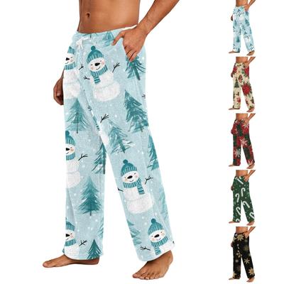 Men's Casual Christmas Print Plush Pajama Pants Sleepwear for Holiday