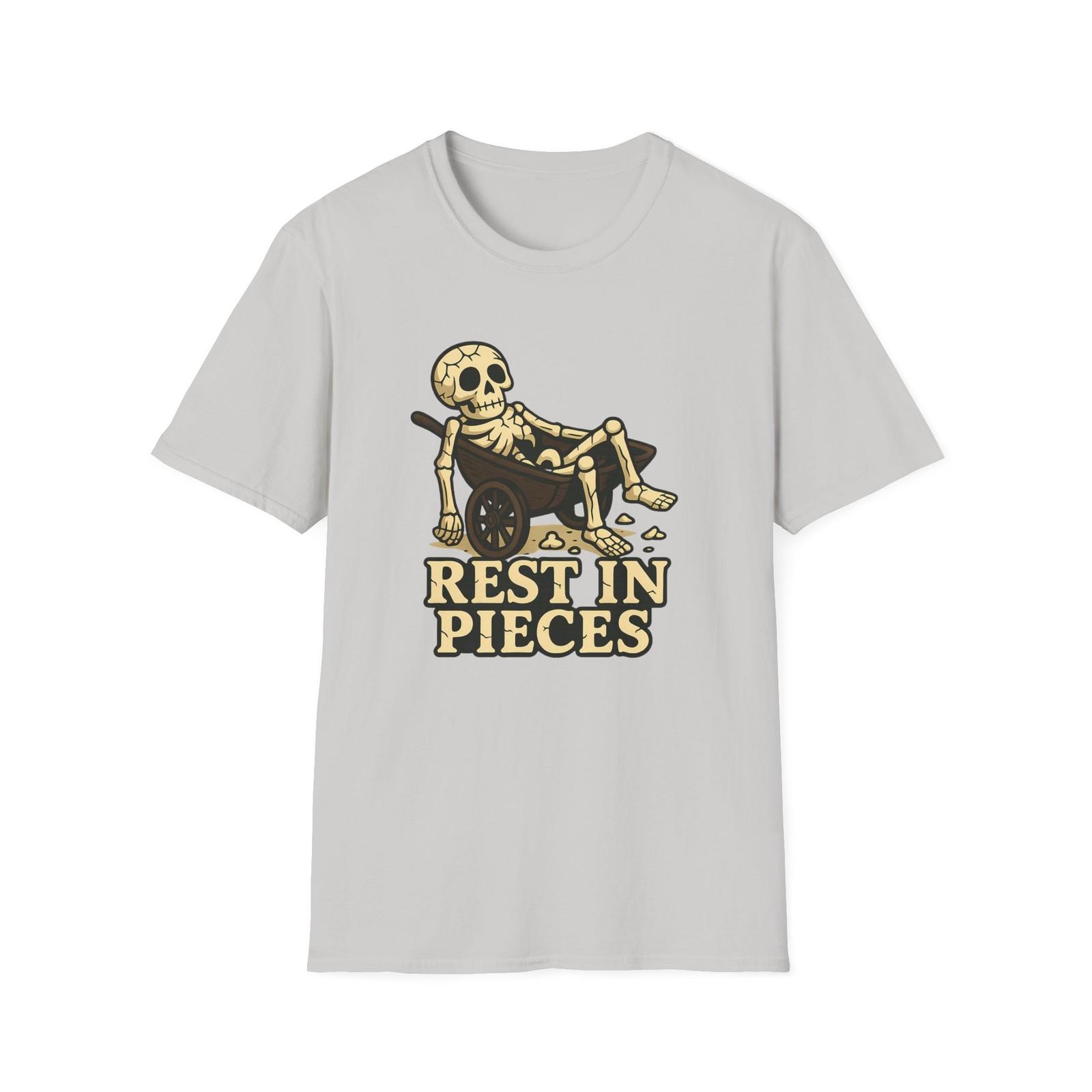 Unisex Softstyle T-Shirt Mens Womens Tees Top Rest in Pieces Funny Skeleton Wheelbarrow Halloween L