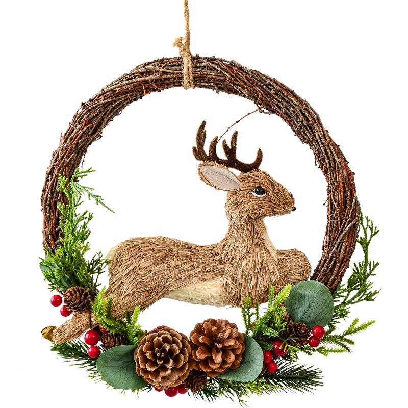 NUCHI Christmas Elk Rattan Wreath for Door or Shop Decoration