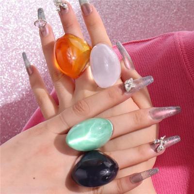 Large Resin Oval Rings Geometry Women's Jewelry Unique Exaggerated Ring  Gift