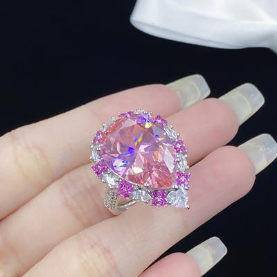 Ensemble de luxe en forme de goutte d'eau avec zircon rose et anneau réglable, adapté aux bijoux de mode de fête quotidiens pour femmes