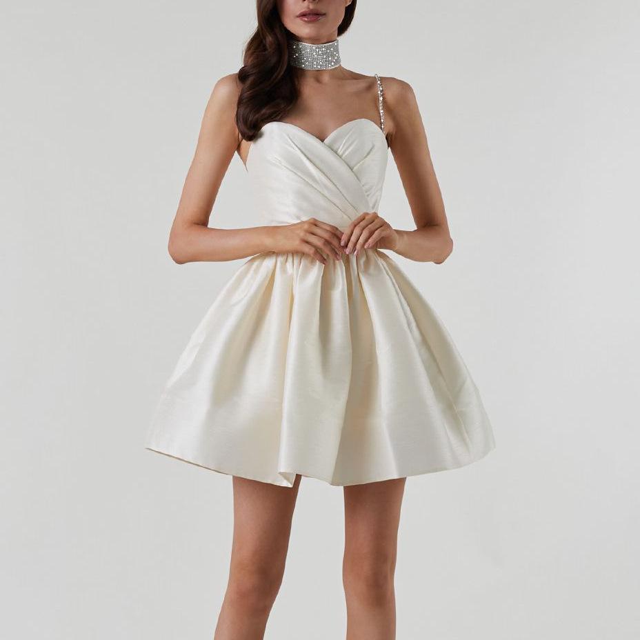 Nuovo Arrivo Estivo: Elegante Vestito da Donna con Spalline Sottili Pieghettato e Strass