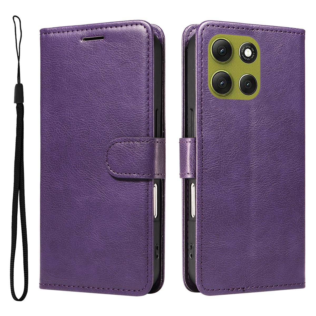 

For Motorola Moto G86 5G/G86 Power 5G Leather Wallet Case with Strap Solid Color Phone Stand Cover Purple