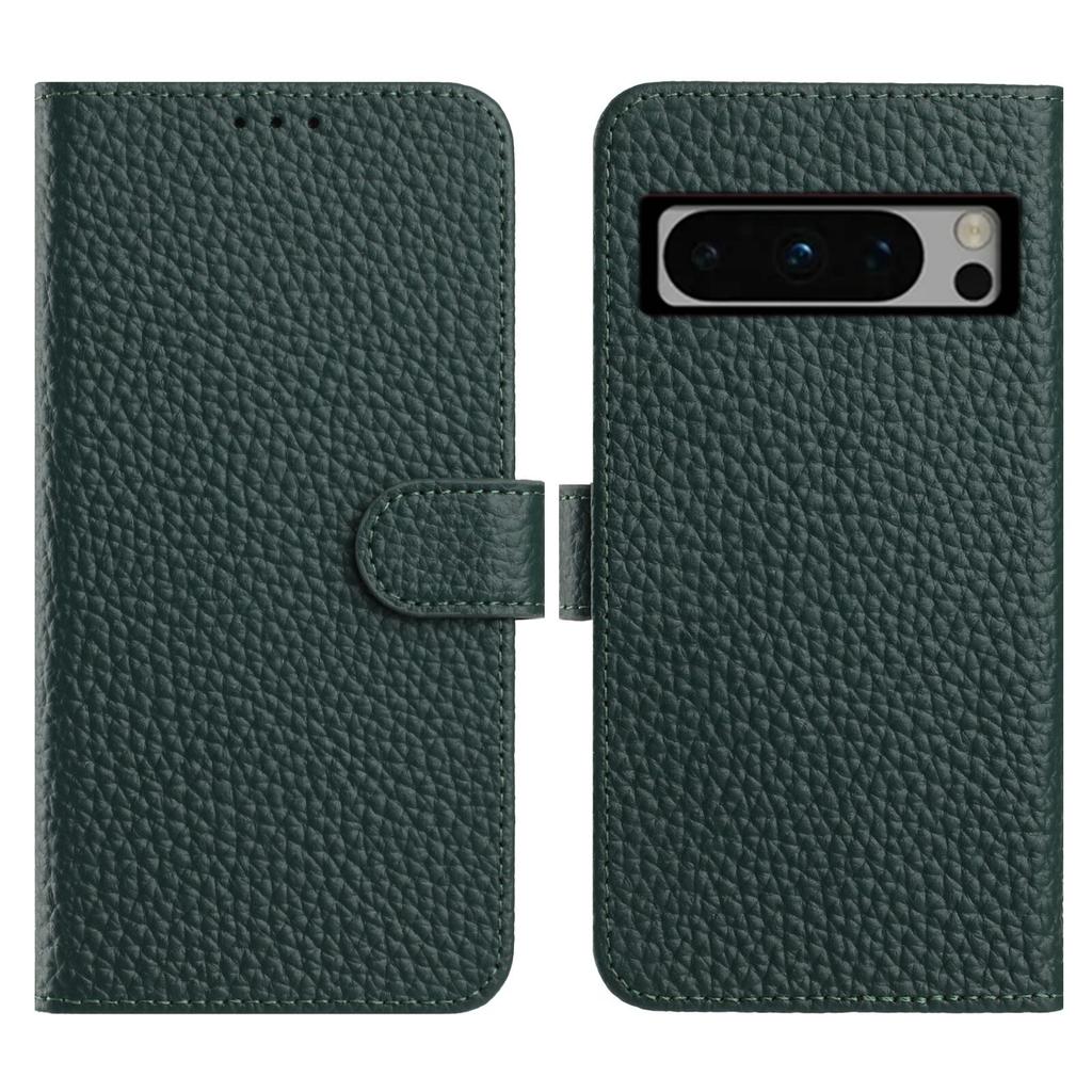 For Google Pixel 8 Pro Case Wallet Stand Litchi Texture Genuine Cow Leather Flip Phone Cover