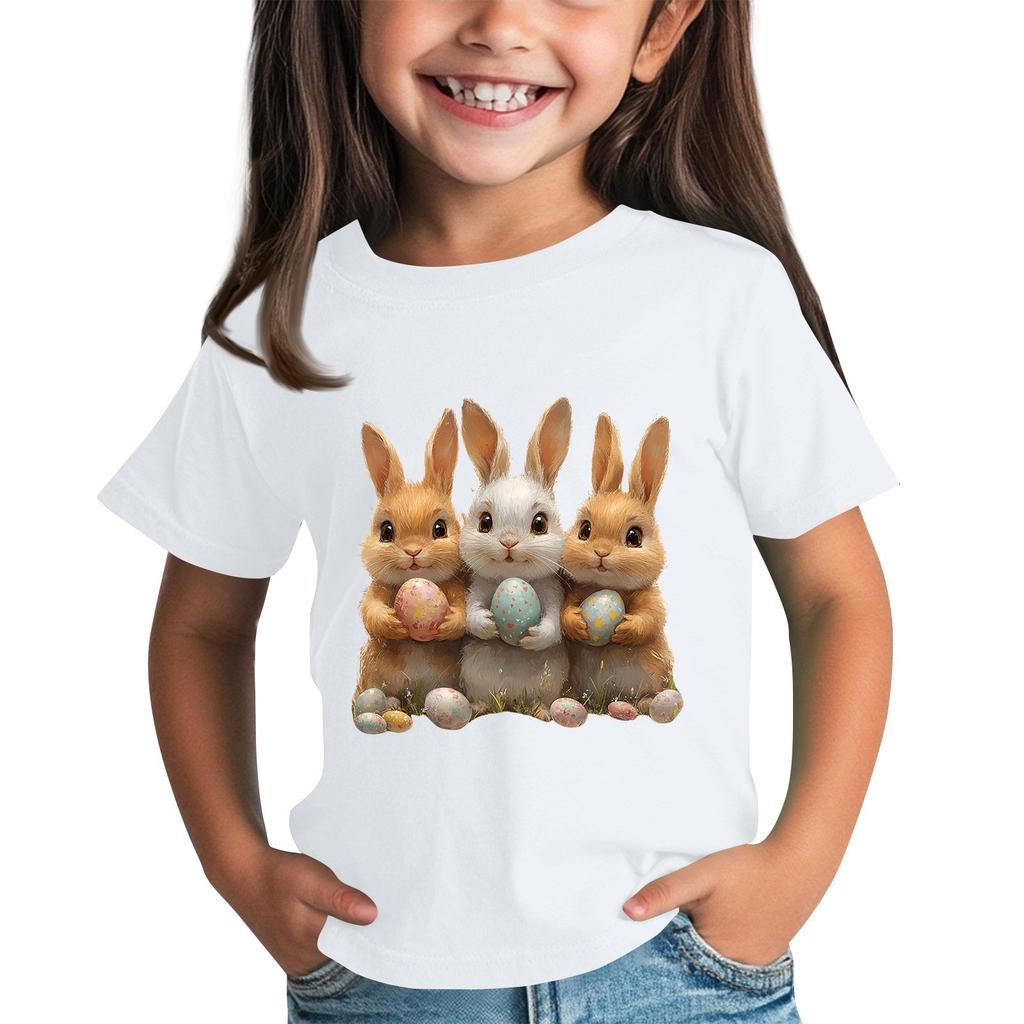 Tricou cu mânecă scurtă și gât pentru copii, cu imprimeu animal, top casual zilnic