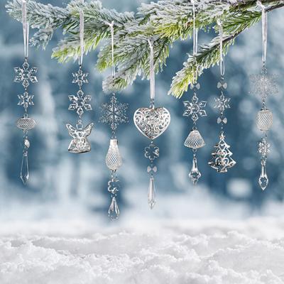 Decorațiune de Cristal pentru Brad de Crăciun, Irizată, Transparentă, Acrilic, Fulg de Nea, Ornamente Agățate cu Pandantive Picătură pentru Brad de Crăciun, Decorațiune de Sărbători de Iarnă