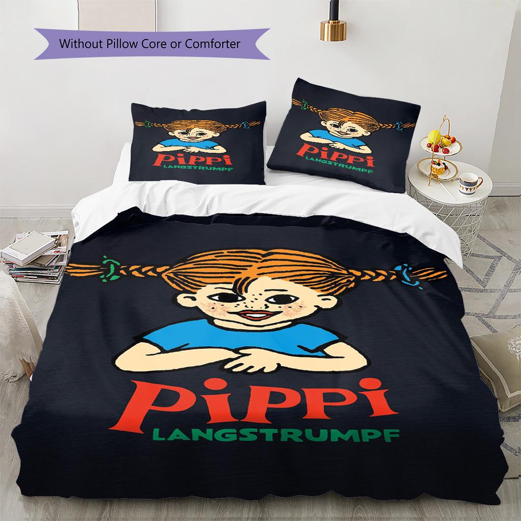 Pippi Longstocking Pattern Bedding,Quilt Set Quilt Cover Pillowcase Home Birthday Gift (1 * Duvet Cover + 2 * Pillowcase, Without Core)