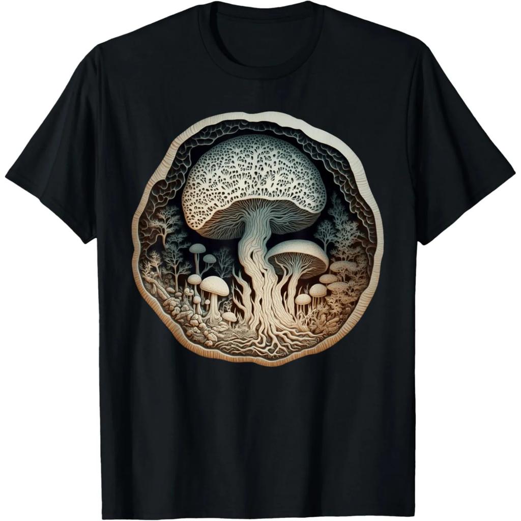 Retro Psychedelic Mushroom Print Magical Gift Food Fun Womens Tshirt Humorous Streetwear Shortsleeved Clothing Personality