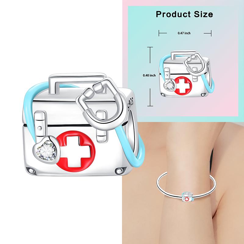 Medical Box Nurse Cap Heart Charms Tooth Stethoscope Beads Fit 3Mm Original Bracelet Women Copper Fine Charms Jewelry Gifts