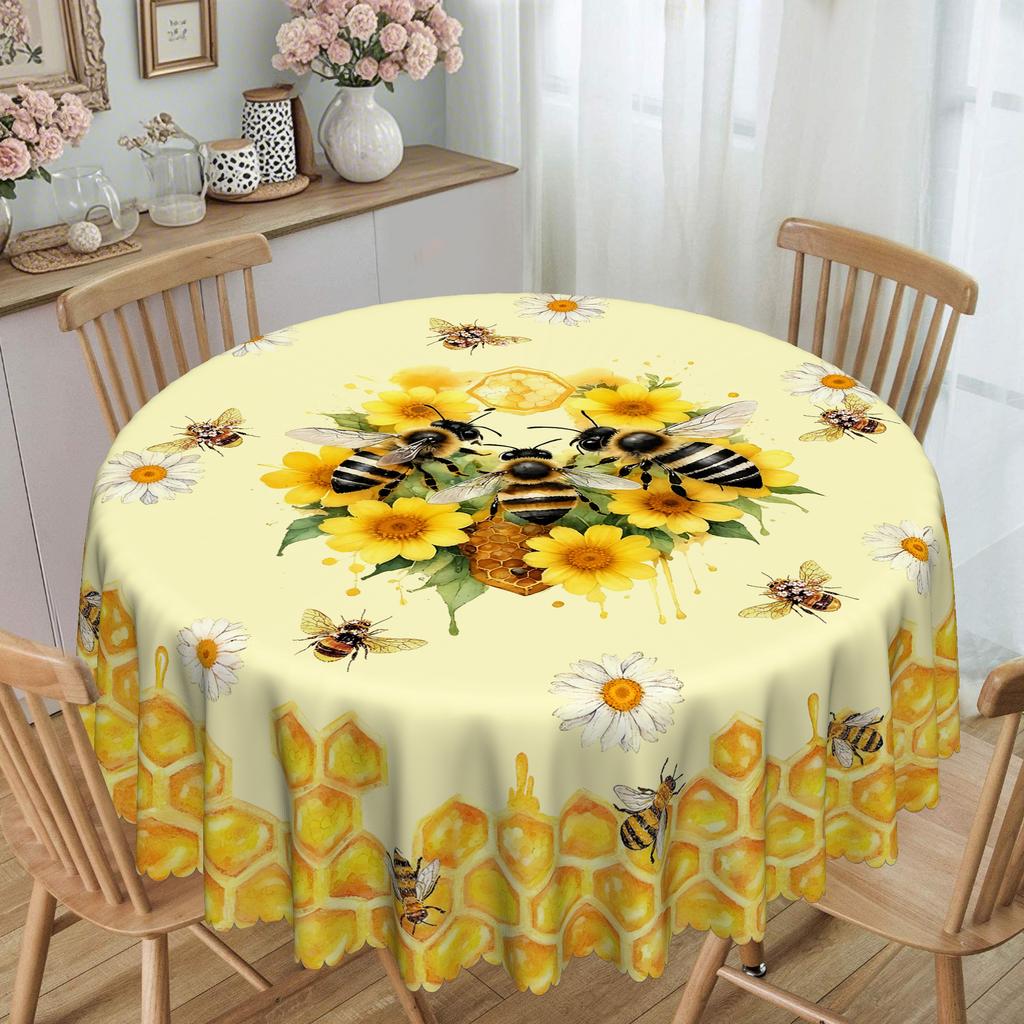 Sonnenblumen-Bienen-Druck Tischdecke, Frische Haushalts-Kaffeetisch-Tischdecke, Geeignet für lange und runde Tische