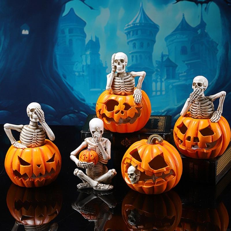 Festives Decorative Light Energy Efficient Halloween Pumpkin Skull Lamp Figurine for Parties and Homes Home Decorations HX6C