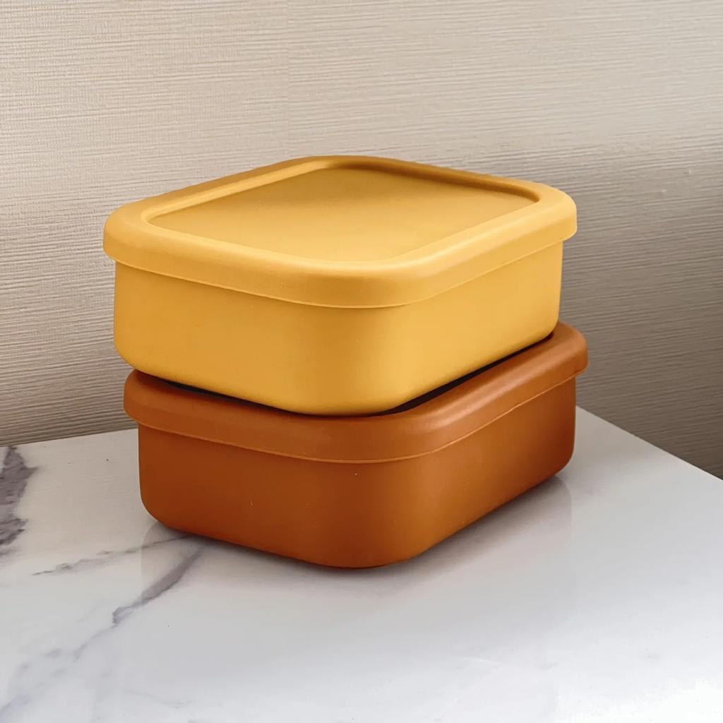 Tragbare versiegelte rechteckige Lunchbox mit Deckel, 3-teilige Silikon-Frischhaltebox, Bento-Aufbewahrungsschüssel für Obstsalat