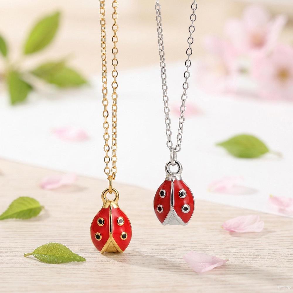 French Red Enamel Ladybug Necklace: Cute Insect Design Clavicle Chain