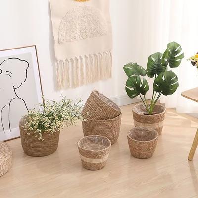 1Pcs For Garden Terraces Flower Pot Basket Planter Basket Furniture Decoration Grass Woven Flowerpot Mini/S/M/L Rattan Straw