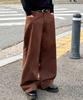 Jikeulib Brushed Brown Curved Cut-Line Wide Cotton Pants