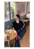 Early Autumn Retro V-Neck Black Hoodie with Bow and Three Stripes