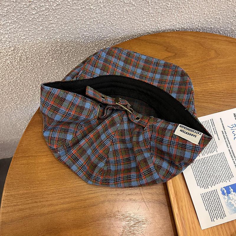 Trendy Retro Grid Print Newsboy Cap Windproof Warm Features Streetwear Casual