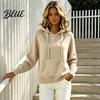 Solid Color Hooded Top Women Knit Hoodie for Fall Winter, Long Sleeve Pullover Sweater Relaxed Fit Hoodies with Front Pocket, Casual Outerwear