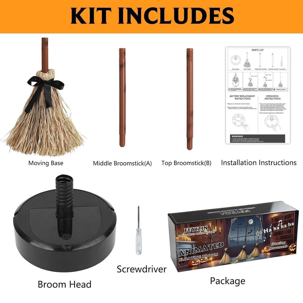 Halloween Floating Witch Broom Haunted Spooky Sound Dancing Broom Moving Broom stick Horror Holiday Atmosphere Props