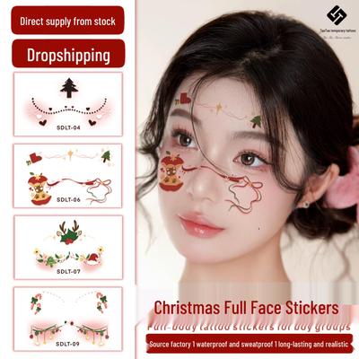 Pegatinas Faciales Navideñas Impermeables - Tatuajes Festivos para Niños: Perfecto para Fiestas de Carnaval Transfronterizas