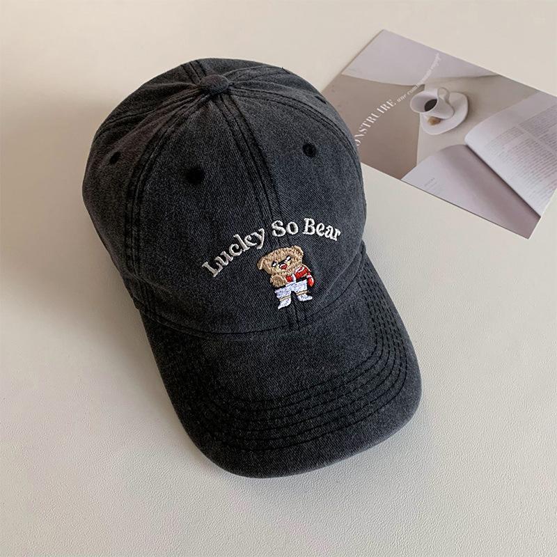 Washed cartoon bear hat female letter embroidery cap versatile couple baseball cap sun hat