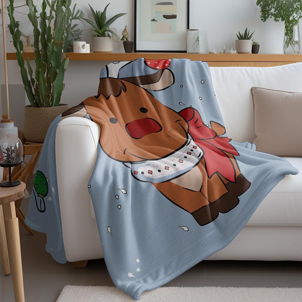 Tuniu Cute Christmas Reindeer Fleece Blanket for Sofa Bed Room Decoration Warm Soft Throw Blanket