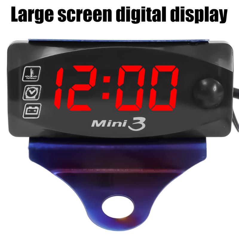 LED 3 In 1 Voltmeter Set Motorcycle Electronic Clock Digital Display VoltmeterWatch IP67 Waterproof Dustproof Motor Thermometer