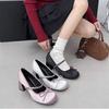 Retro style bow rhinestone single shoes spring and autumn new daily design sense versatile word belt Mary Jane shoes