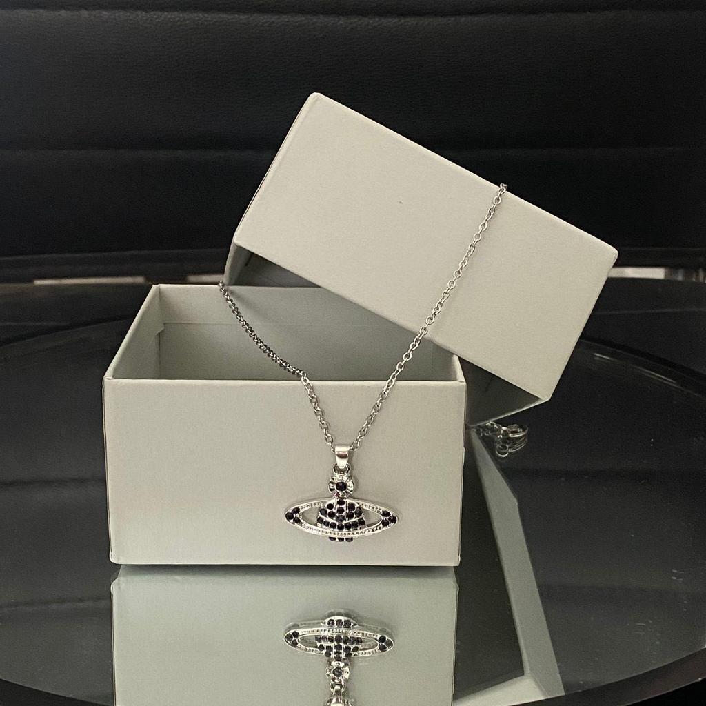 Empress Dowager High-Quality Pink Diamond Silver Necklace with Saturn Chain